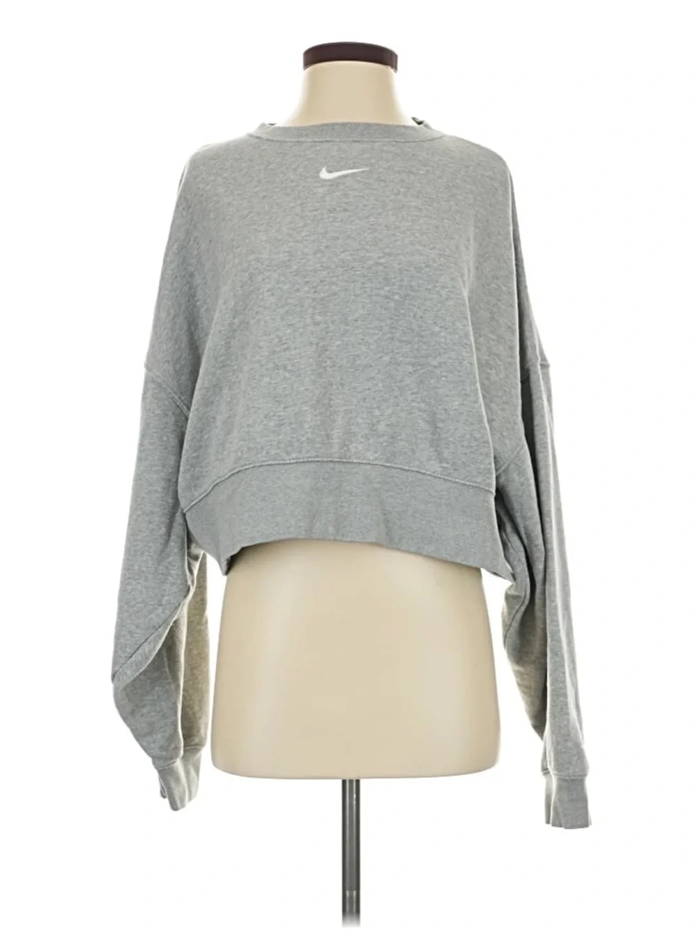 Nike Light Gray Cropped Crew Sweatshirt with Swoosh